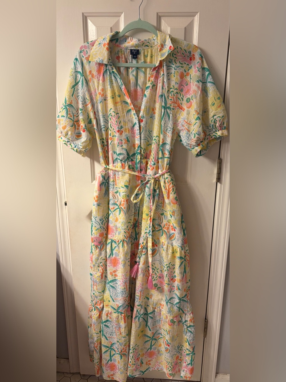 Roller Rabbit Cream Maxi Dress with Pink, Yellow & Green Floral Print